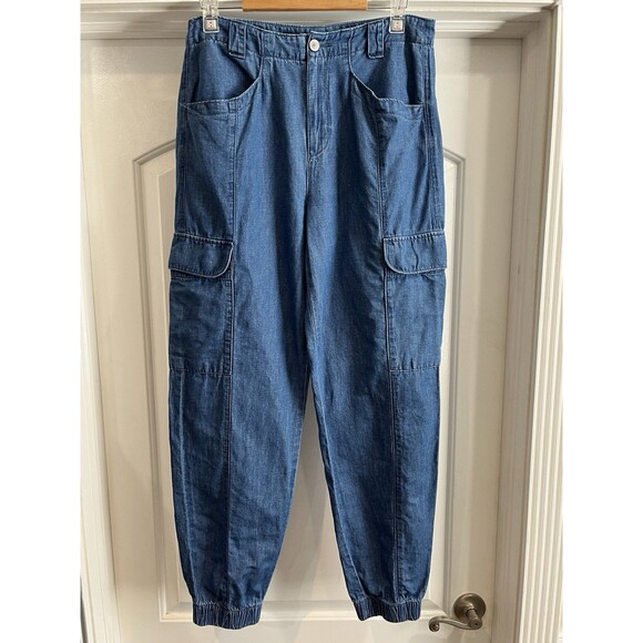 American Eagle Pants 8 Long Blue Cargo Barrel Baggy Jogger Comfort Utility Mom - Picture 2 of 11